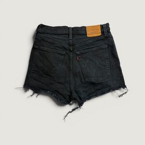Levi's Ribcage Shorts Women 28 Black Denim High Rise Raw Hem